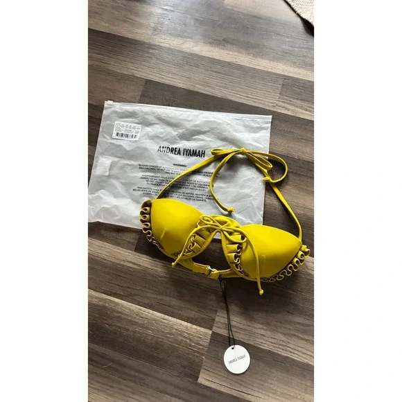 $198 NWT Andrea Iyamah Fula Bikini Top Womens Small Lemon Yellow Ruffle Halter